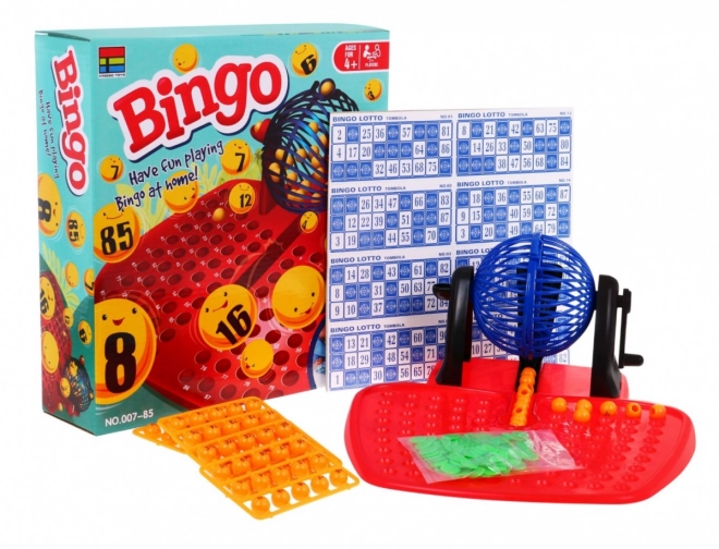 Otroška igra Bingo 4+ Številčna loterija + Žrebalni stroj s cilindrom + Kroglice s številkami + Karte žetoni