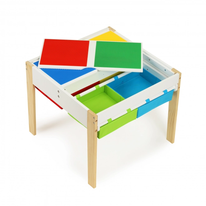ECOTOYS Lesena otroška miza z igralno ploščo in dvema stolčkoma