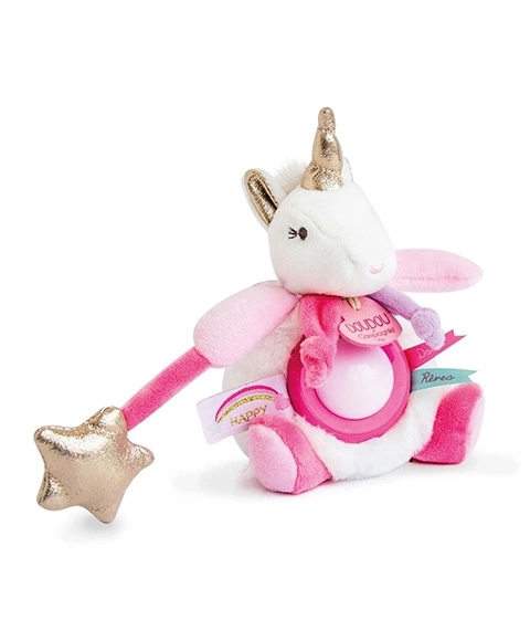 Doudou plišasti samorog z nočno lučko 22 cm