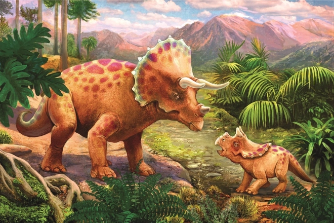 TREFL Puzzle Neverjetni dinozavri: Triceratops z mladičem 54 kosov