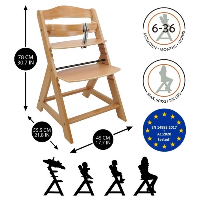 Rastoči jedilni stol - naravne barve
