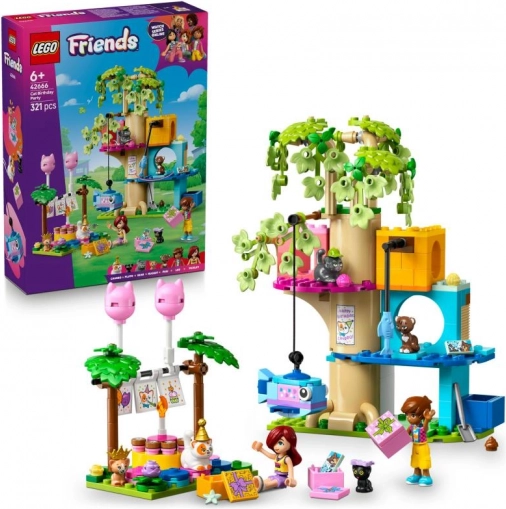 Lego Friends mačja rojstnodnevna zabava in hišica na drevesu