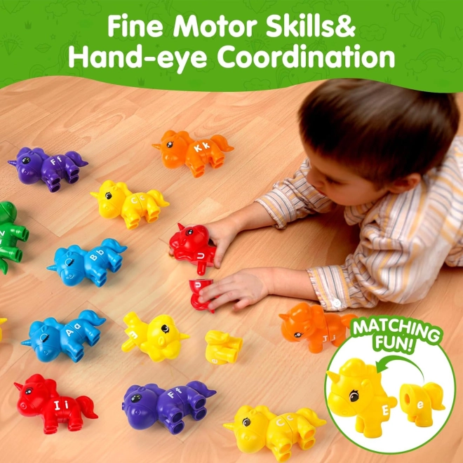 Montessori izobraževalni set Samorogi za sestavljanje "Dodeli črke" 13 kos