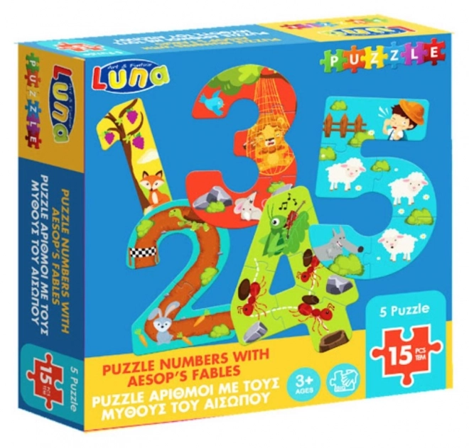 Luna Puzzle s številkami in Ezopovimi basnimi za otroke