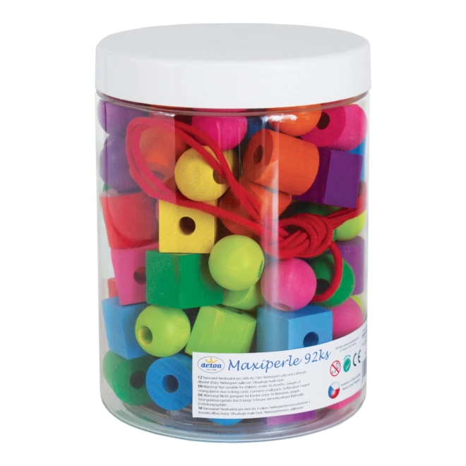 Maxi lesene pisane perle z vrvico 92 kos v plastični posodi 10x14cm