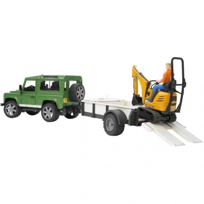 Igrača set Bruder SUV in gosenica JCB mini bager s prikolico
