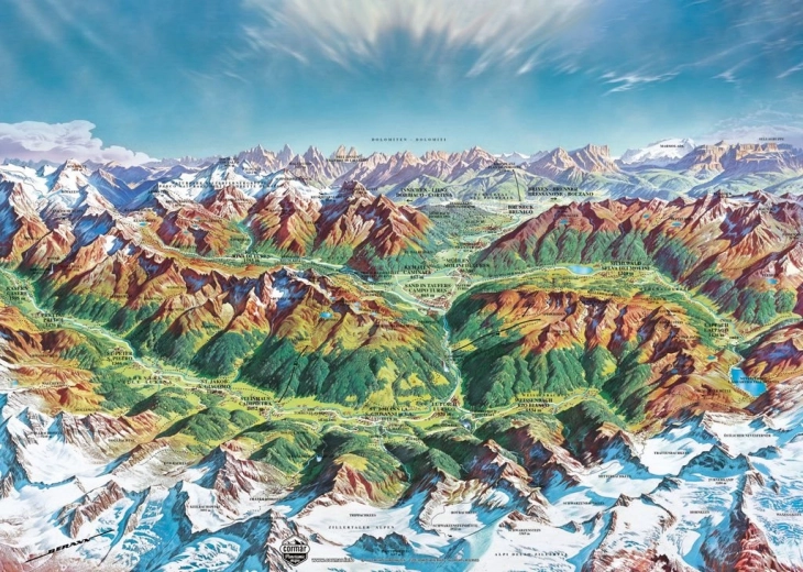 Heye puzzle Map Art: Gorski svet v Alpah 2000 koščkov