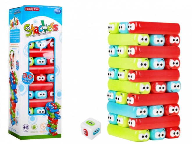 Igra Jenga Junior za otroke 3+ Stolp iz kvadrov + barvne tramovi + kocka
