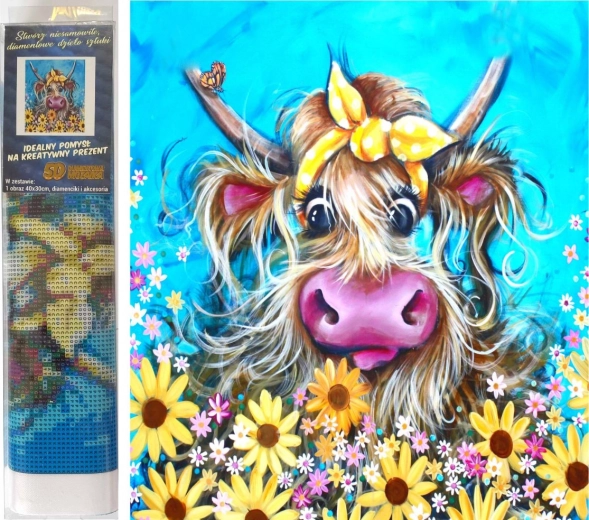 NORIMPEX diamantno slikanje – krava z mašno 30 × 40 cm