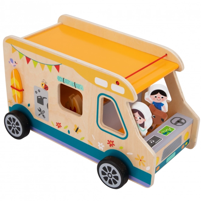 Tooky Toy leseni avtodom s figurami za kampiranje
