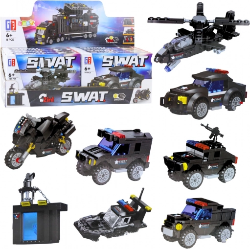 Konstrukcijski set SWAT – vozila in prevozna sredstva 2v1 (92–117 delov)