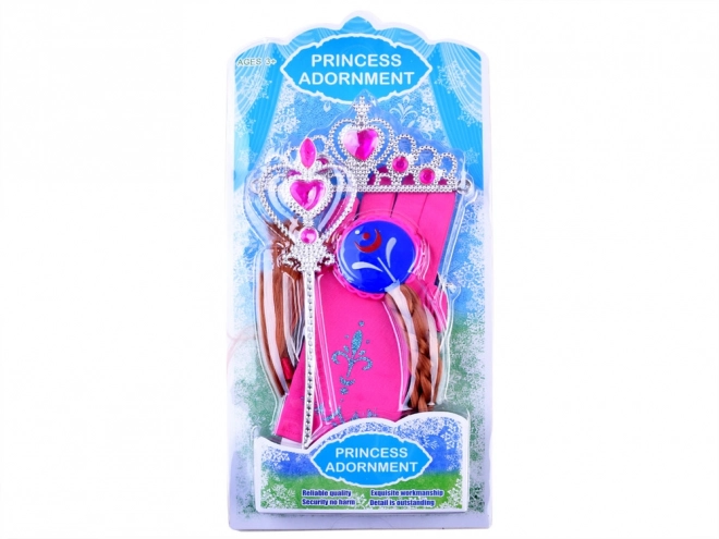 Kostumski set Princesa s krono in pletenico – Rožnata