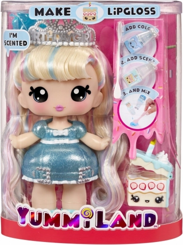 Punčka Yummiland z bleščilom za ustnice Callie Birthday Cake