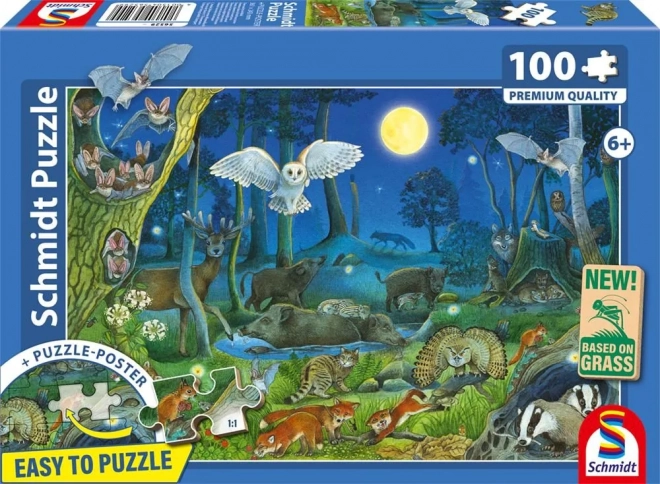 Sestavljanka Gozdne živali ponoči 100 delov