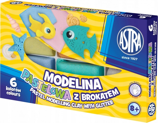 Termoutrjevalna plastelina ASTRA, 6 pastelnih barv z bleščicami