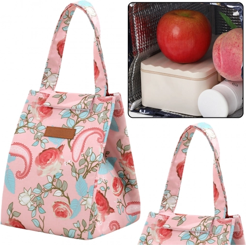 Izolacijska termo torba roza s cvetjem 25cm