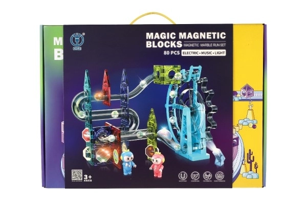 Magnetna plastična steza za kroglice 80 kosov 16 kroglic + dodatki na baterije z lučjo v škatli 47x35x9cm