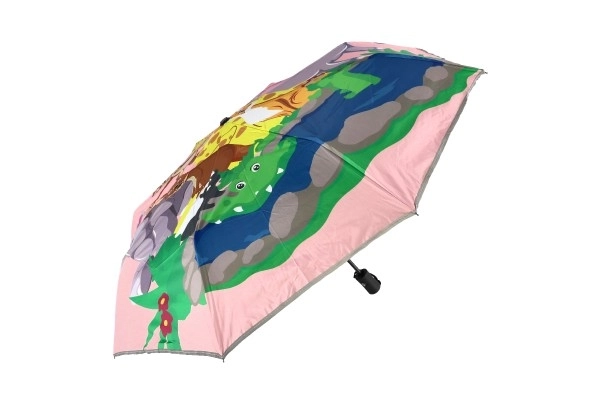 Dežnik Živali zložljiv izstrelitven blago/kovina 28cm roza v vrečki