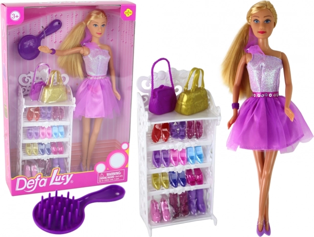 Modna punčka Lucy z vijolično obleko in dodatki