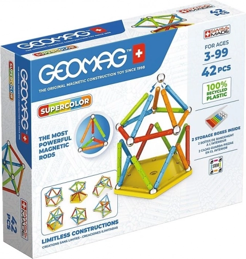 magnetna konstrukcijska sestavljanka geomag supercolor panels recycled, 42 kosov