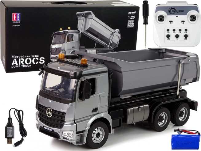 Kovinski RC tovornjak s prekucnikom MERCEDES-BENZ Arocs z upravljanjem prek aplikacije 1:20