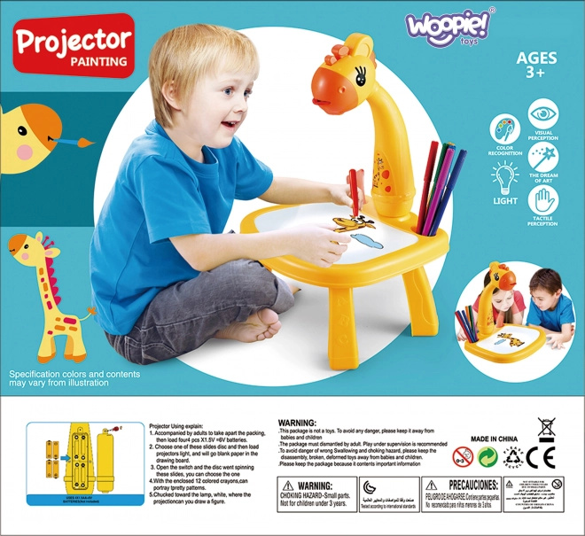 Tabla za risanje WOOPIE s projektorjem žirafa in flomastri