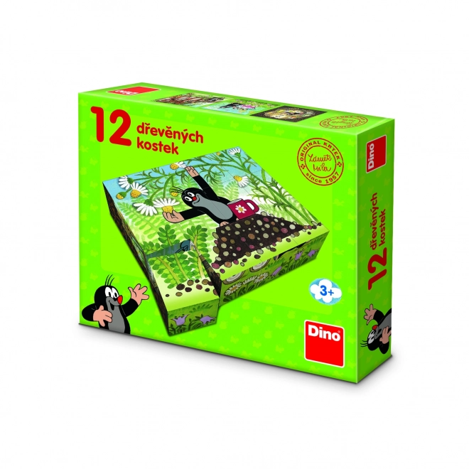 Kocke Kubus Krtek in Prijatelji lesene 12 kos v škatli 21x18x4cm