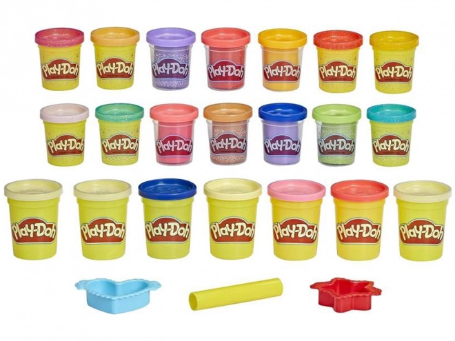 Play-Doh komplet bleščeče modeline Hasbro z 21 barvami in kalupi
