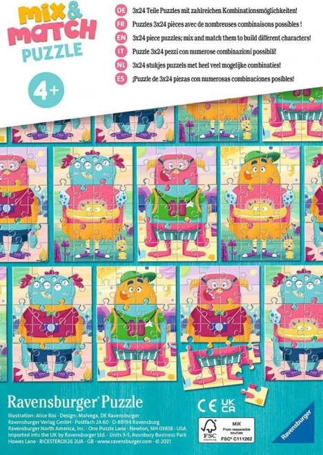 Ravensburger Puzzle Mix & Match: Smešne Pošasti 3x24 kosov
