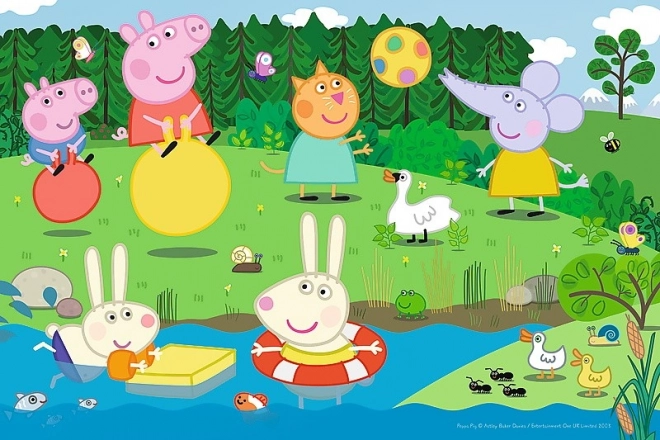 Sestavljanka Prašiček Pepa/Peppa Pig Počitniška zabava 33x22cm 60 kosov v škatli 21x14x4cm