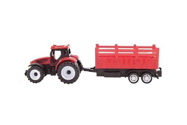 Traktor s prikolico plastika 21cm s prostim tekom, 2 barvi v škatli 23x9x6cm