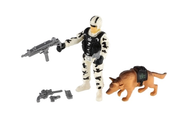 Vojaški set plastična motor, vojak, pes z dodatki v škatli 23x14x4cm