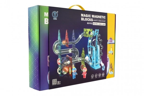 Magnetna plastična steza za kroglice 80 kosov 16 kroglic + dodatki na baterije z lučjo v škatli 47x35x9cm