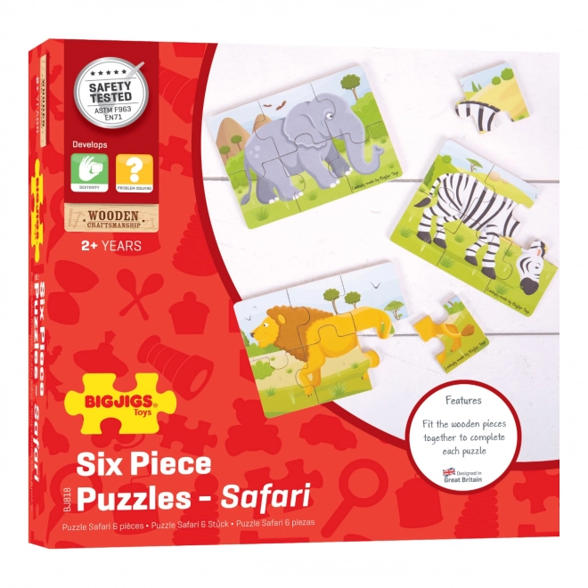 Bigjigs Igrače Sestavljanka 3v1 safari živali