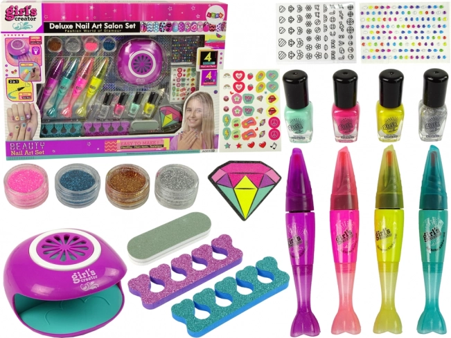 Velik komplet za poslikavo nohtov Nail Pens Glitter Stickers Lamp