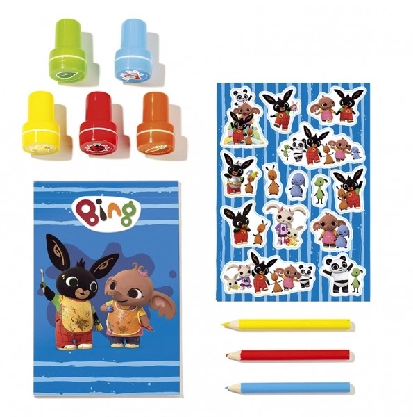Set žigov in nalepk Bing Bunny v škatli 18x25x3,5cm