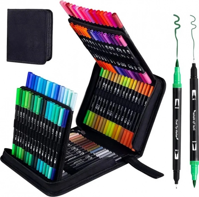 Set barvnih obojestranskih vodoodpornih flomastrov, 120 kosov
