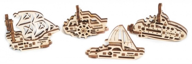 Ugears 3D lesene mehanske sestavljanke - štirje mehanski obeski