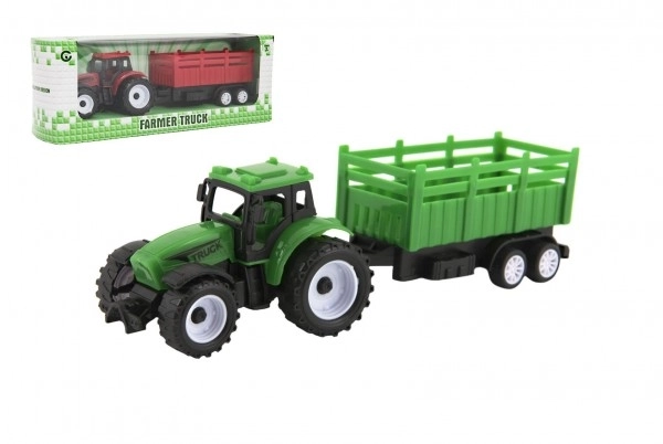 Traktor s prikolico plastika 21cm s prostim tekom, 2 barvi v škatli 23x9x6cm