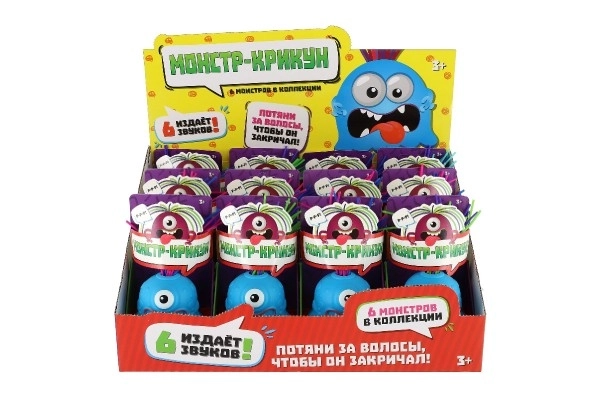 Pošast s priseskom plast 7cm na baterije s zvokom, svetlobo 3 barve v škatlici 12 kos v škatli