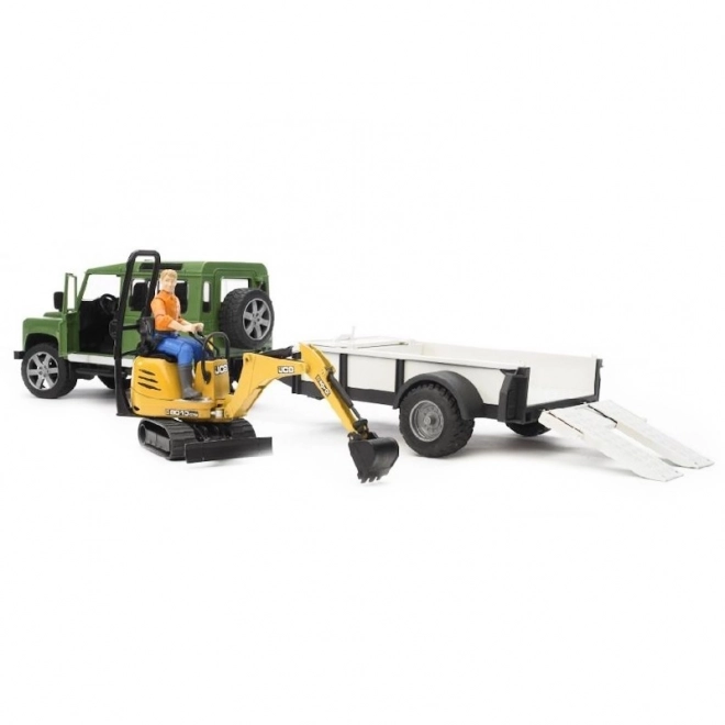 Igrača set Bruder SUV in gosenica JCB mini bager s prikolico