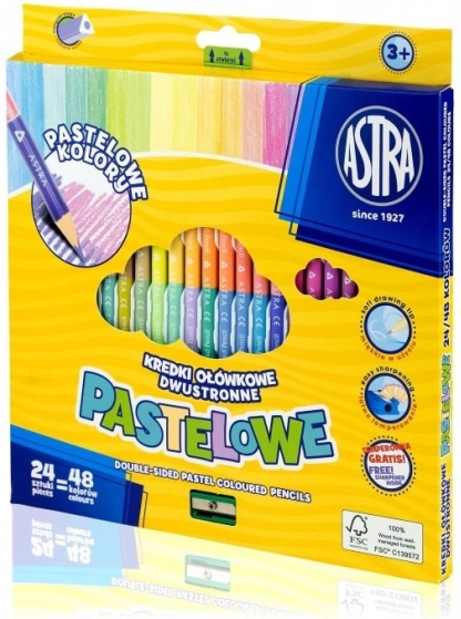 Trikotni dvostranski barvice ASTRA, 24 kosov (48 barv), pastelnI odtenki