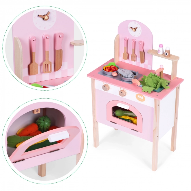 Otroška kuhinja rožnata z 8 dodatki ECOTOYS