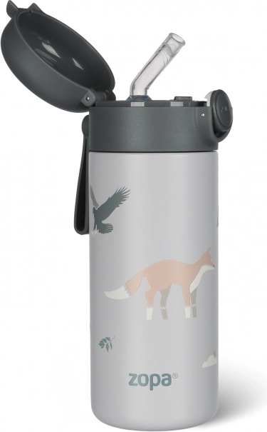 Termovka za tekočine s slamico in silikonskim držalom 350 ml, Mountains