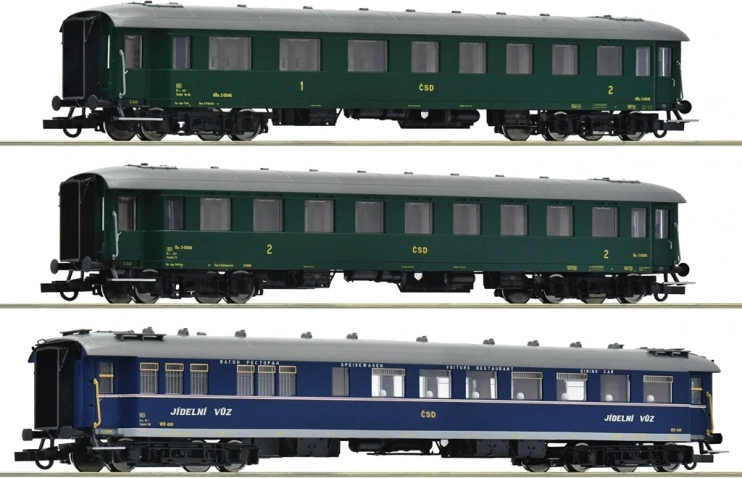Roco set 3 potniških vagonov za ekspres ČSD, epoha III–IV, H0