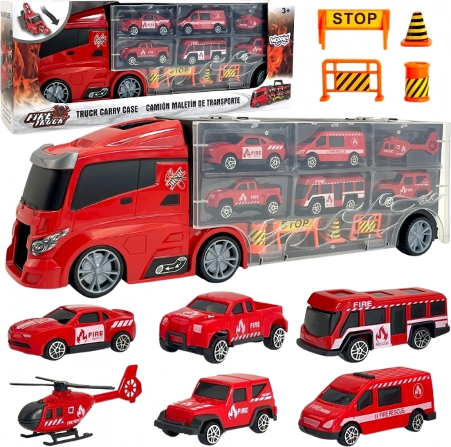 WOOPIE Gasilski transporter 3v1 rdeč 11 kosov