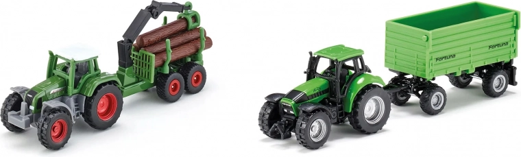 Two realistic tractors with different trailers