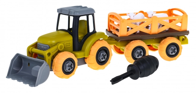 Odvijljiv traktor s žlico in prikolico + izvijač + ovca Igrača za otroke 3+
