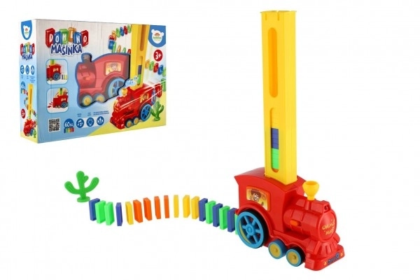 Lokomotiva/Vlak domino postavljajoči plast 16cm na baterije z zvokom in svetlobo v škatli 33x23,5x8cm