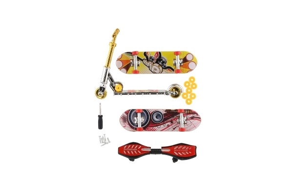 Komplet skateboard vijaki, prstna rolka, valovni deska plast z dodatki, mix vrst na kartici 16x30cm